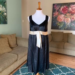 Maternity silk formal dress black with cream tie